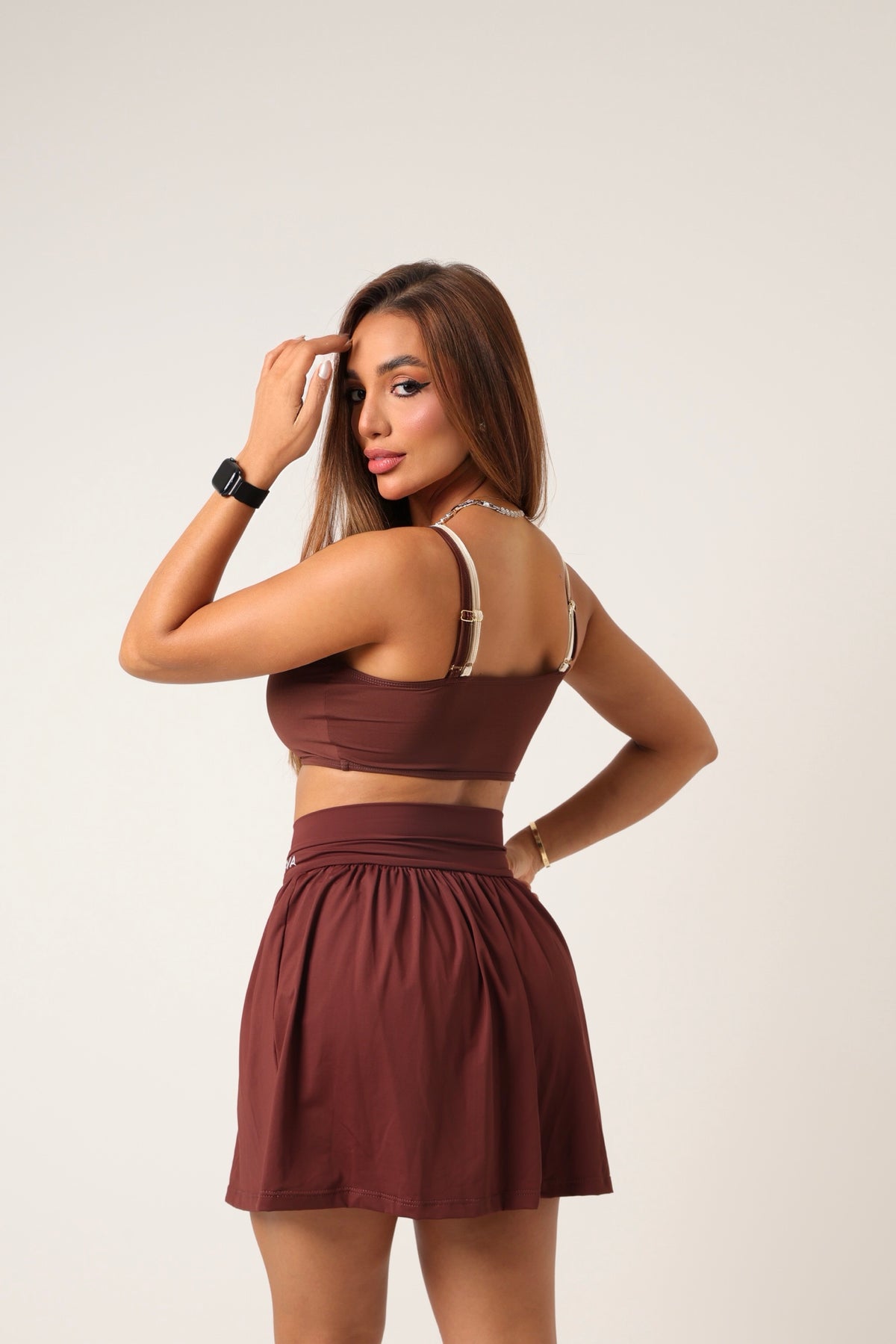 Cropped Cecília Marrom Escuro com Creme - moda fitness SVA - costas