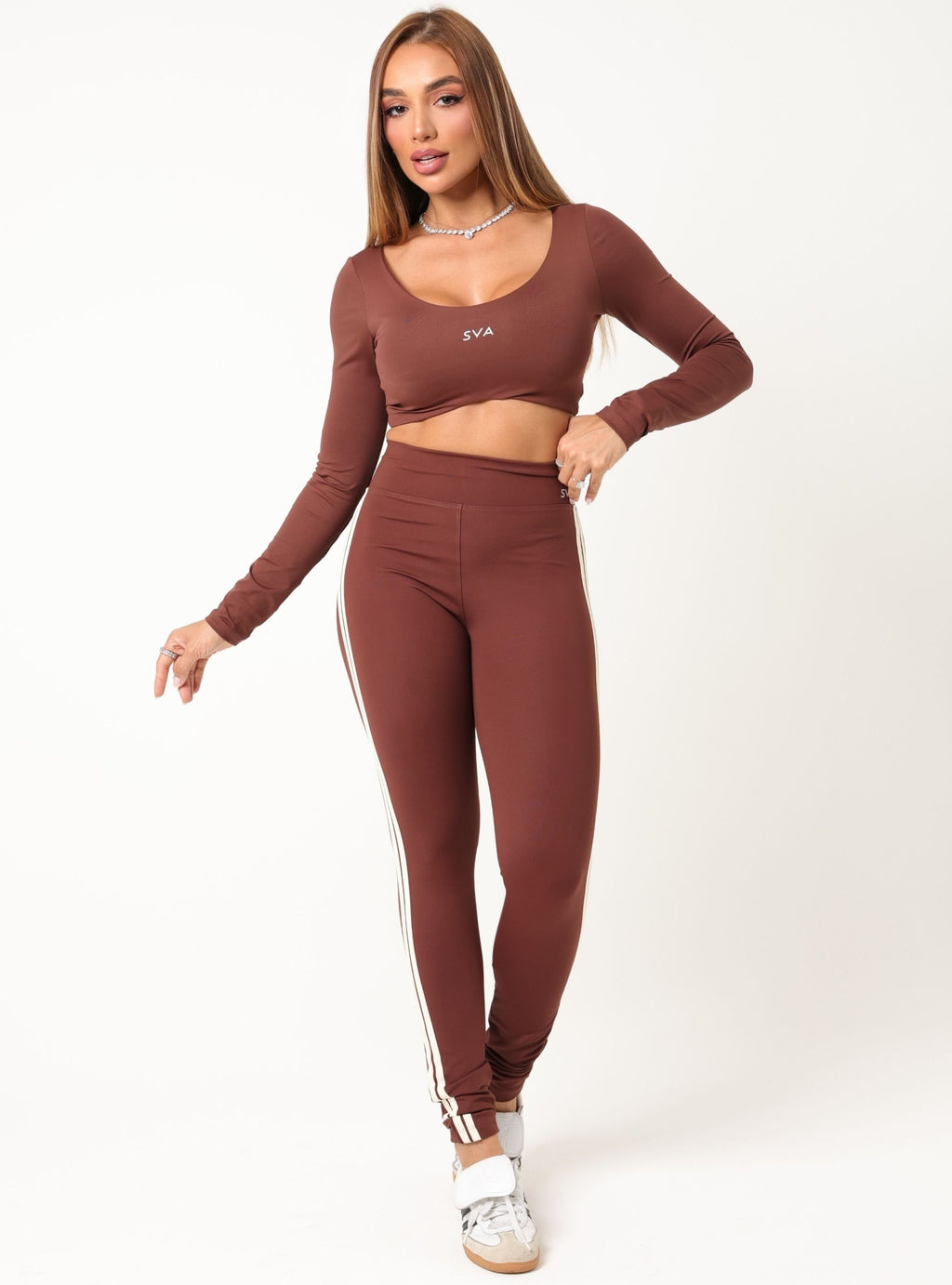 Legging Listra Leticia - Marrom Escuro com Creme