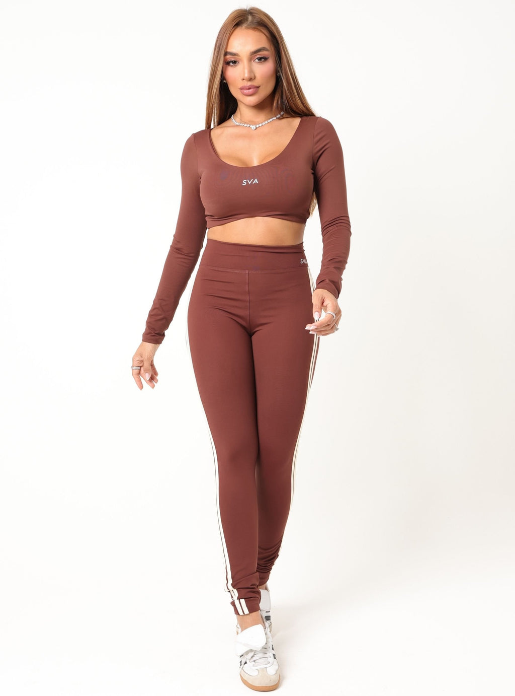 Legging Listra Leticia - Marrom Escuro com Creme