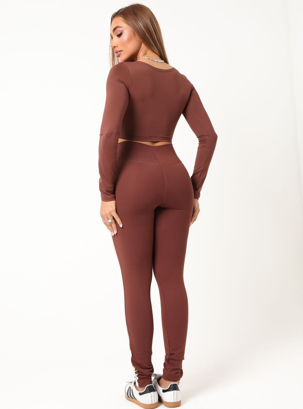 Legging Listra Leticia - Marrom Escuro com Creme