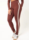 Legging Listra Leticia - Marrom Escuro com Creme