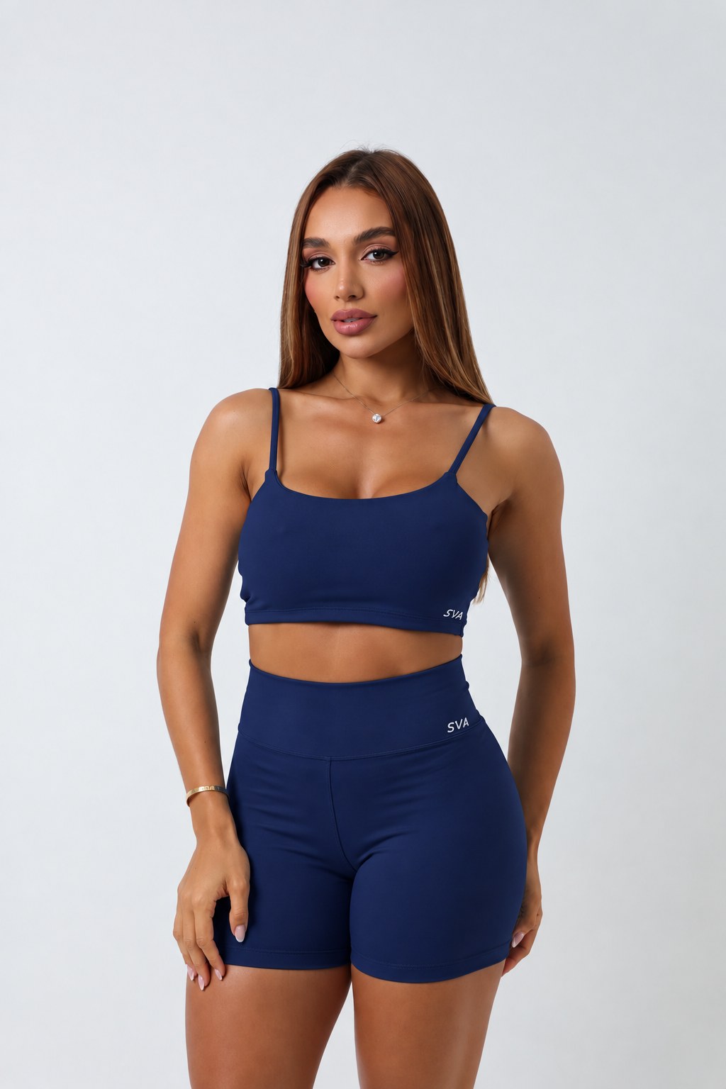 Shorts Basic e Cropped Thaís Azul Marinho - moda fitness SVA - frente