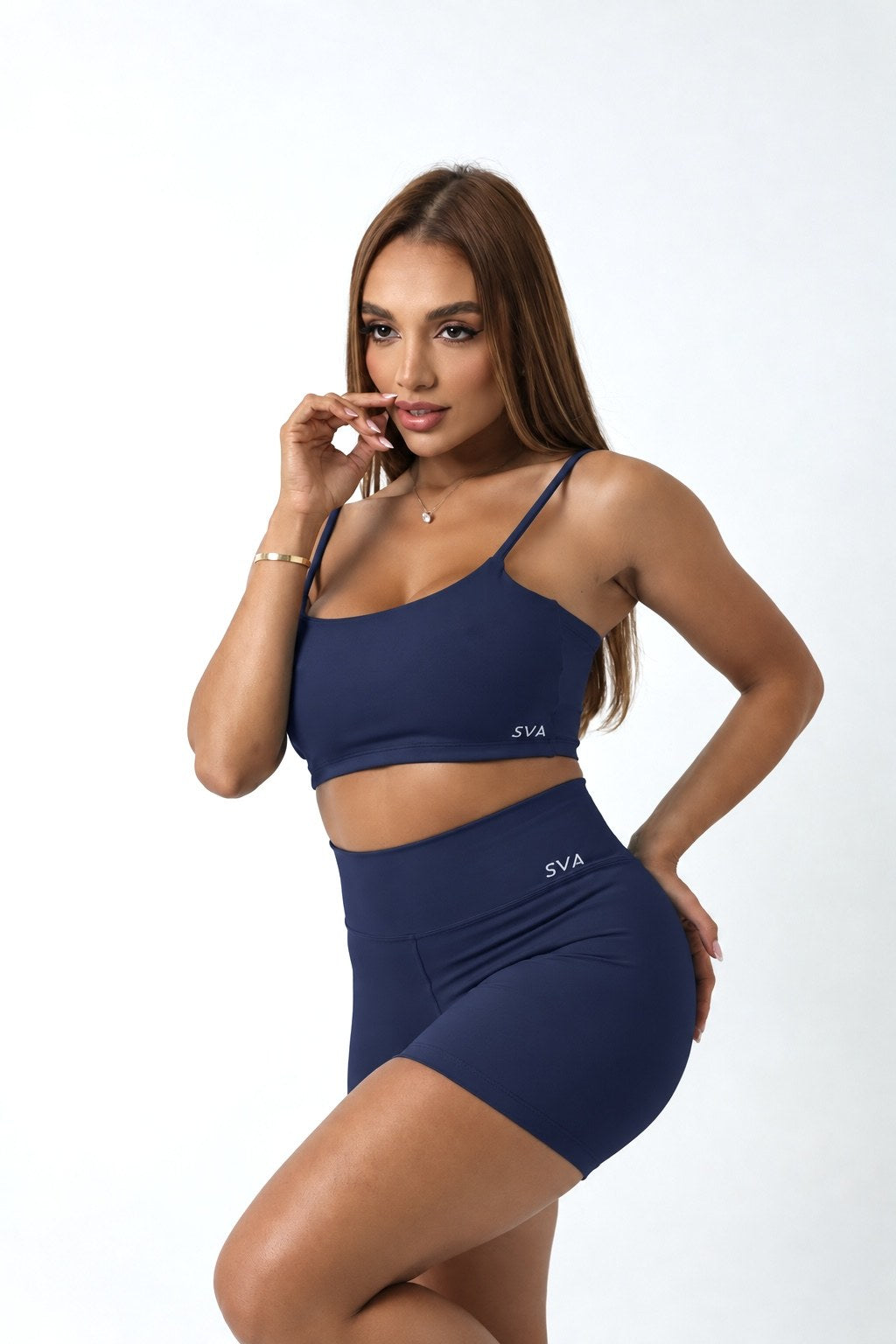 Shorts Basic e Cropped Thaís Azul Marinho - moda fitness SVA - lateral
