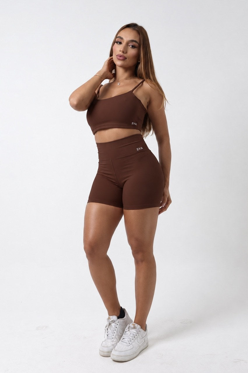Shorts Basic e Cropped Thaís Chocolate Escuro - moda fitness SVA - frente